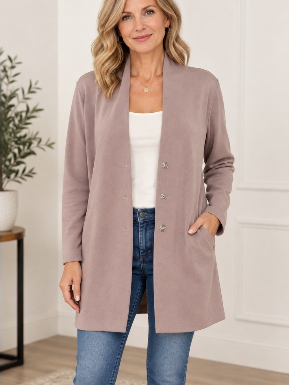 Tan Colored Women’s Longline Open-Front Coatigan